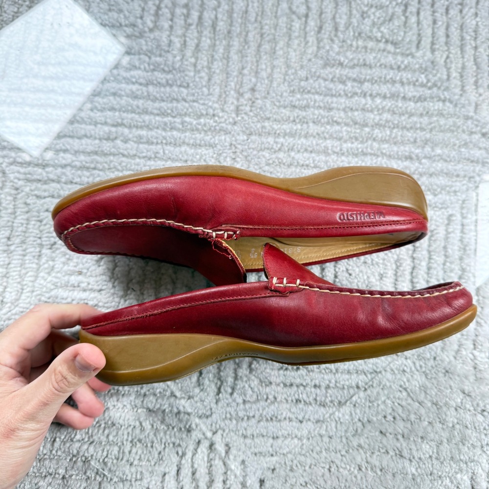Mephisto Cool-Air Mules Women 8 Red Leather Portugal Wedge Slip On Comfort Shoes - Picture 8 of 14